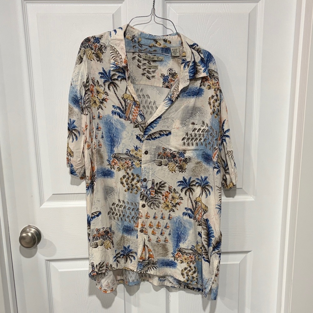 Tropical Hawaiian Button-Up Shirt in Cream & Blue